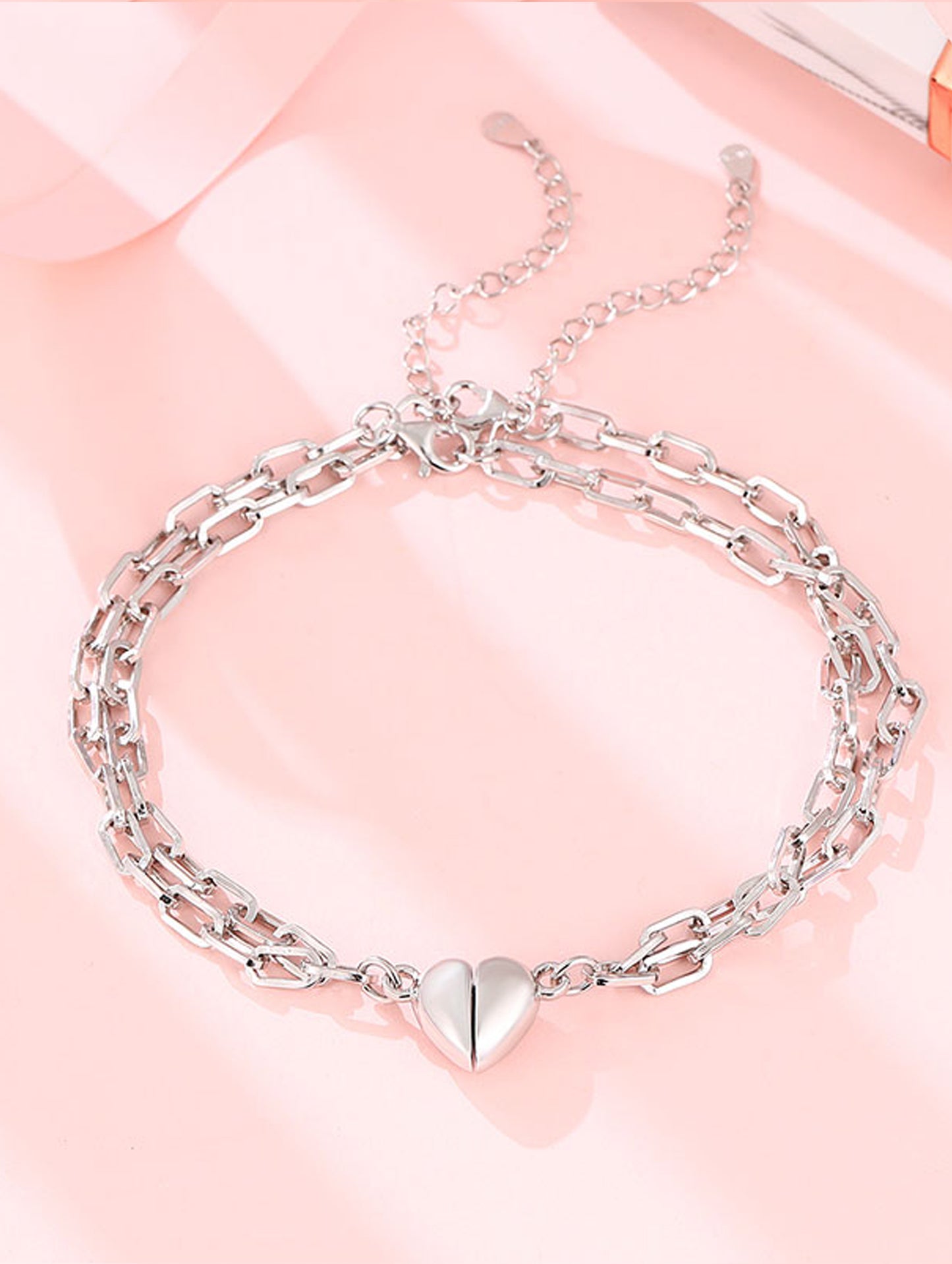 Magnetic Heart Silver Chain Bracelet