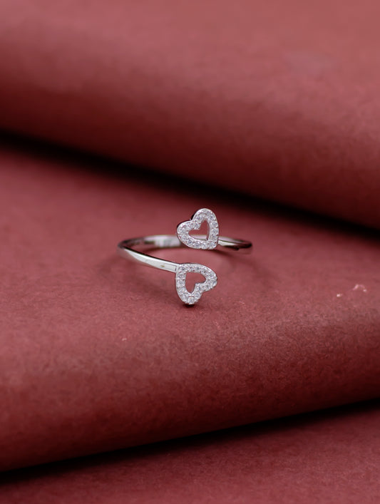 Double Heart Silver Ring (Adjustable)