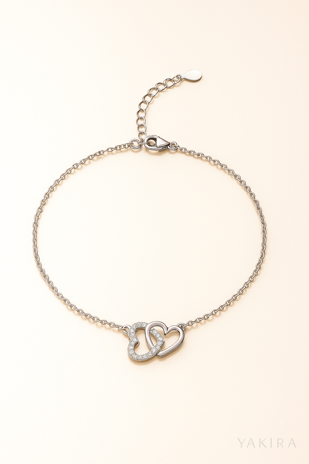 Double Heart Silver Chain Bracelet