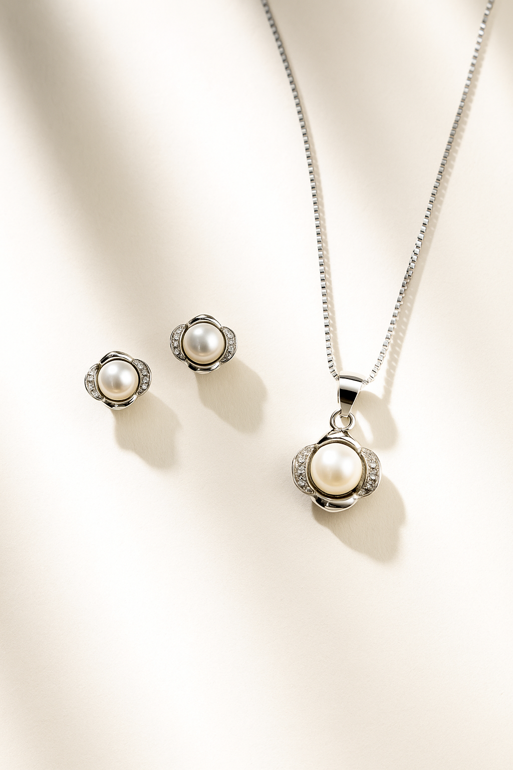 Silver Pearl Pendant Set