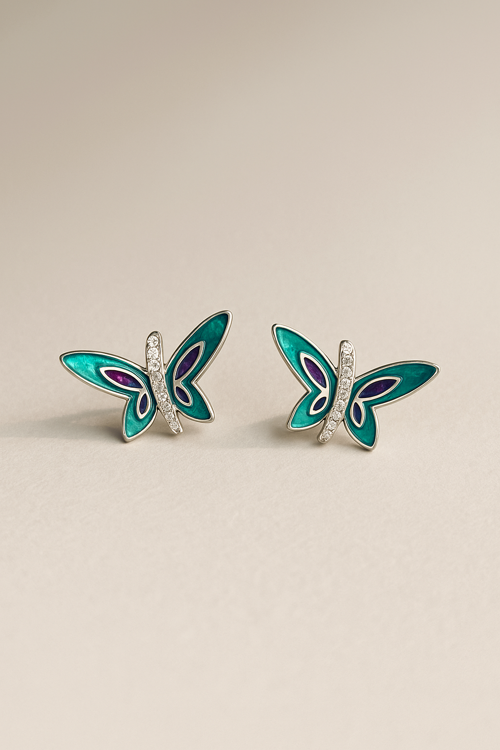 Butterfly Enamel Silver Earrings