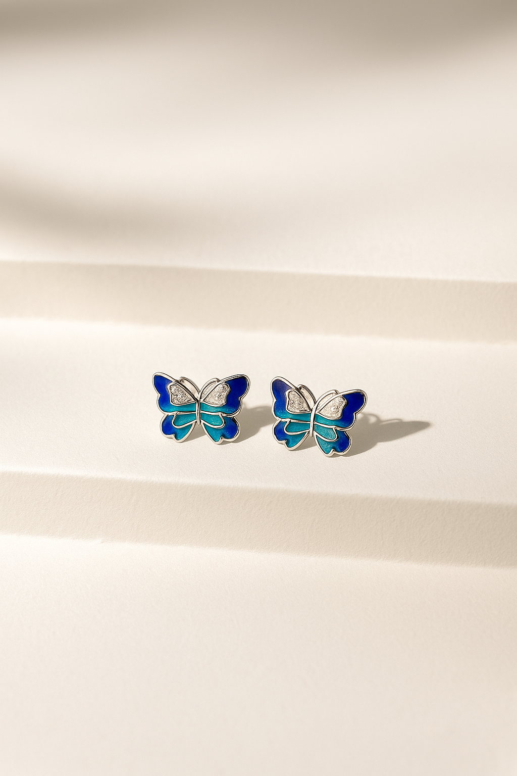 Butterfly Enamel Wings Silver Earrings