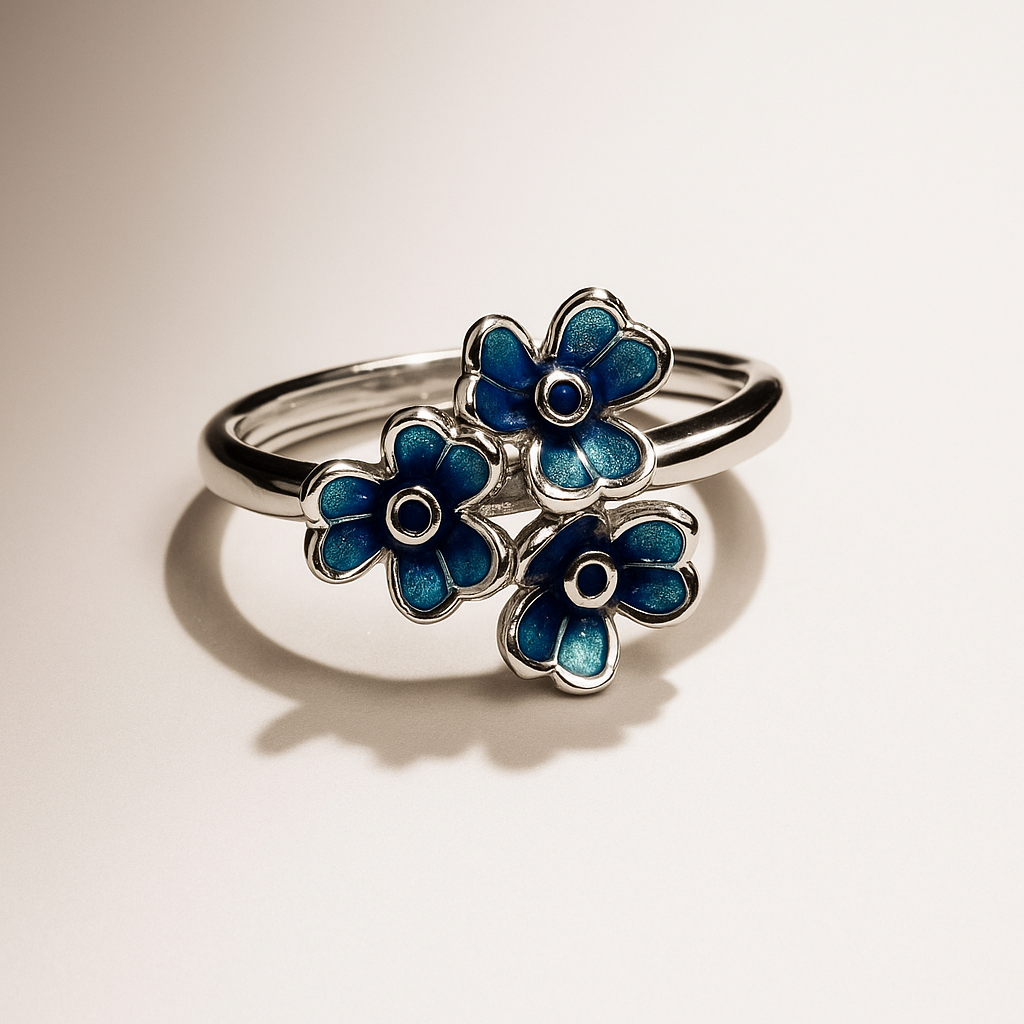 Blue Blossom Trio Silver Ring (Adjustable)