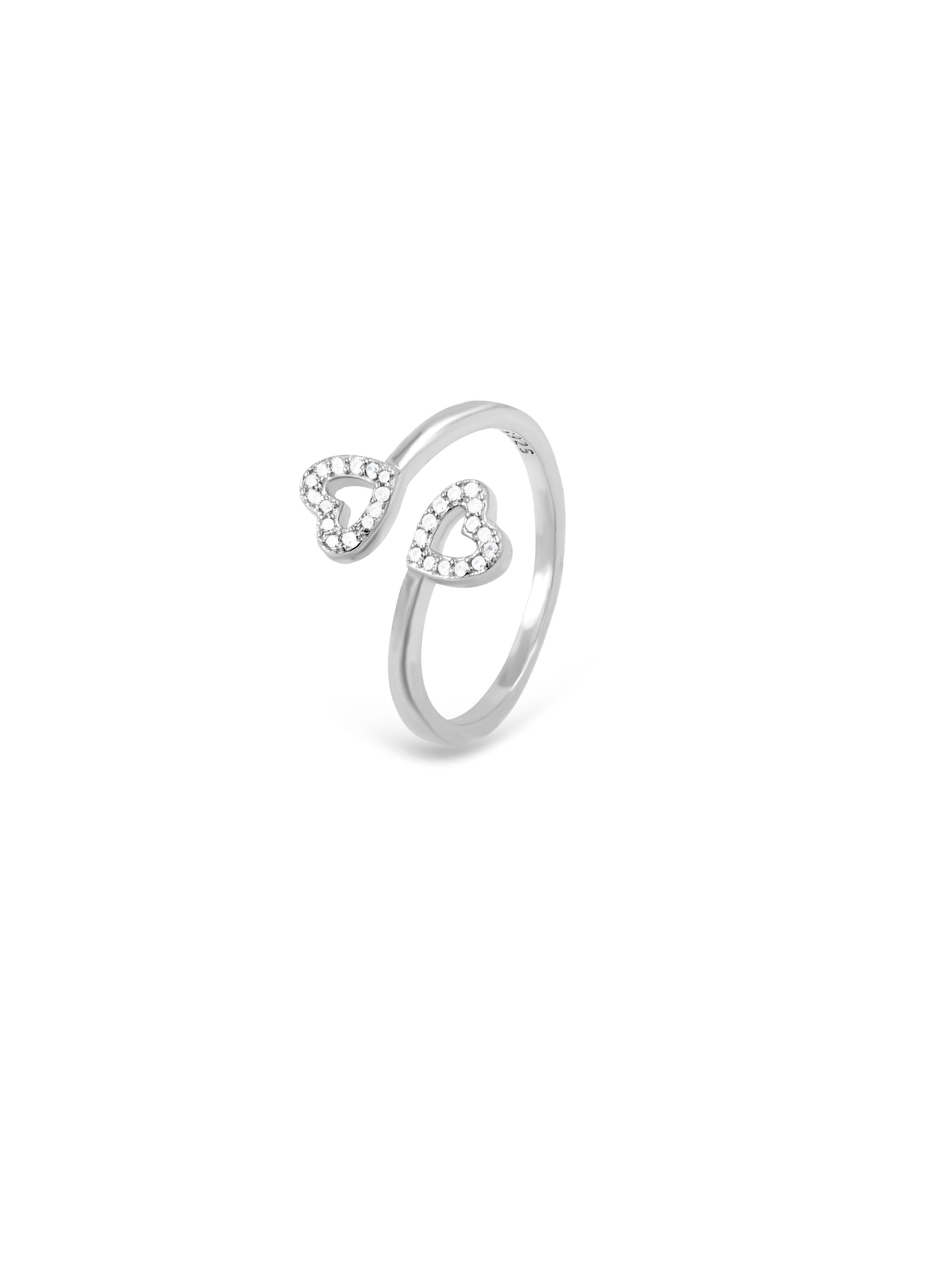 Double Heart Silver Ring (Adjustable)