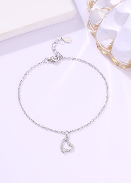 Hanging Heart Silver Chain Bracelet