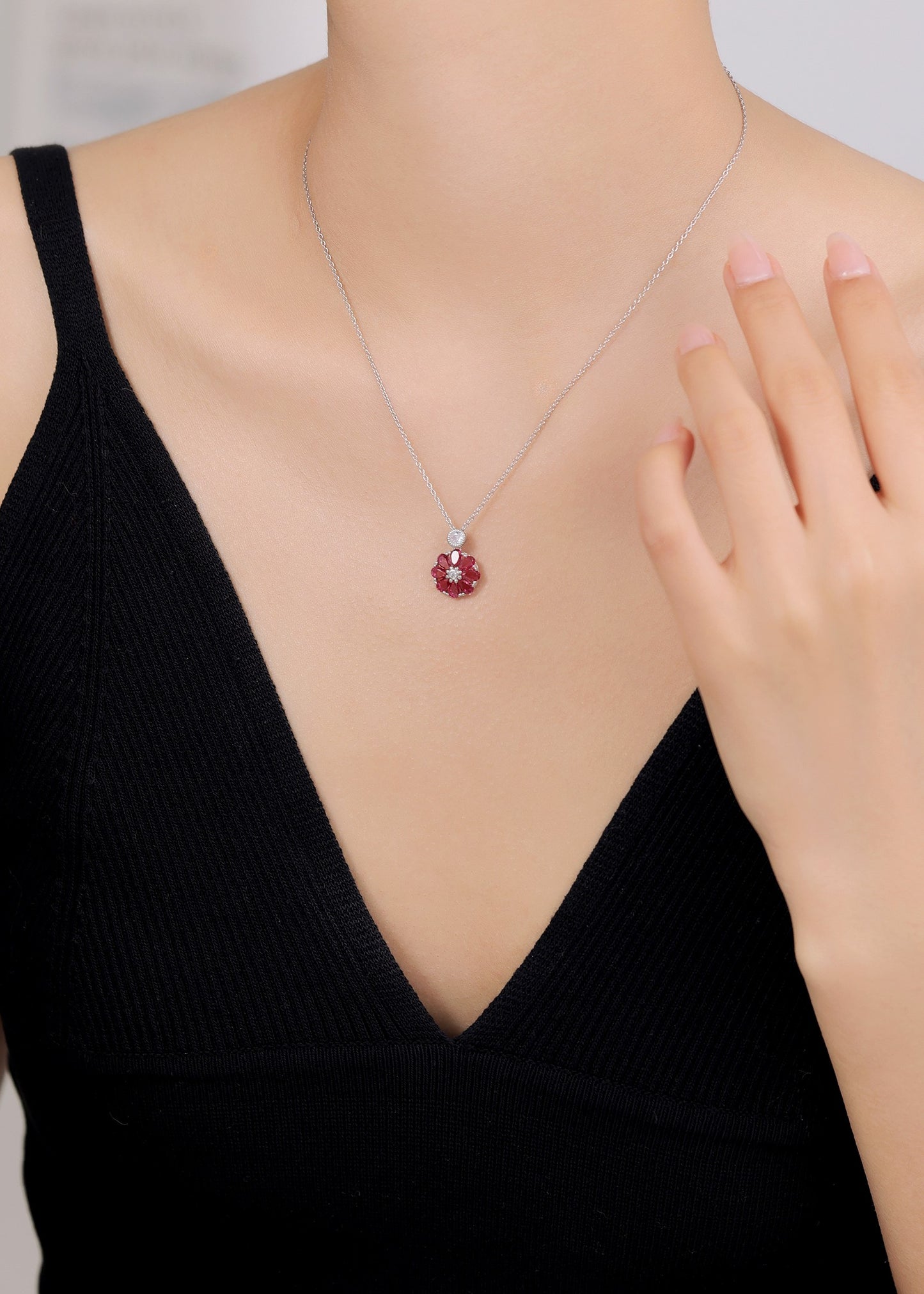 Semi Precious Pink Stone Silver Chain