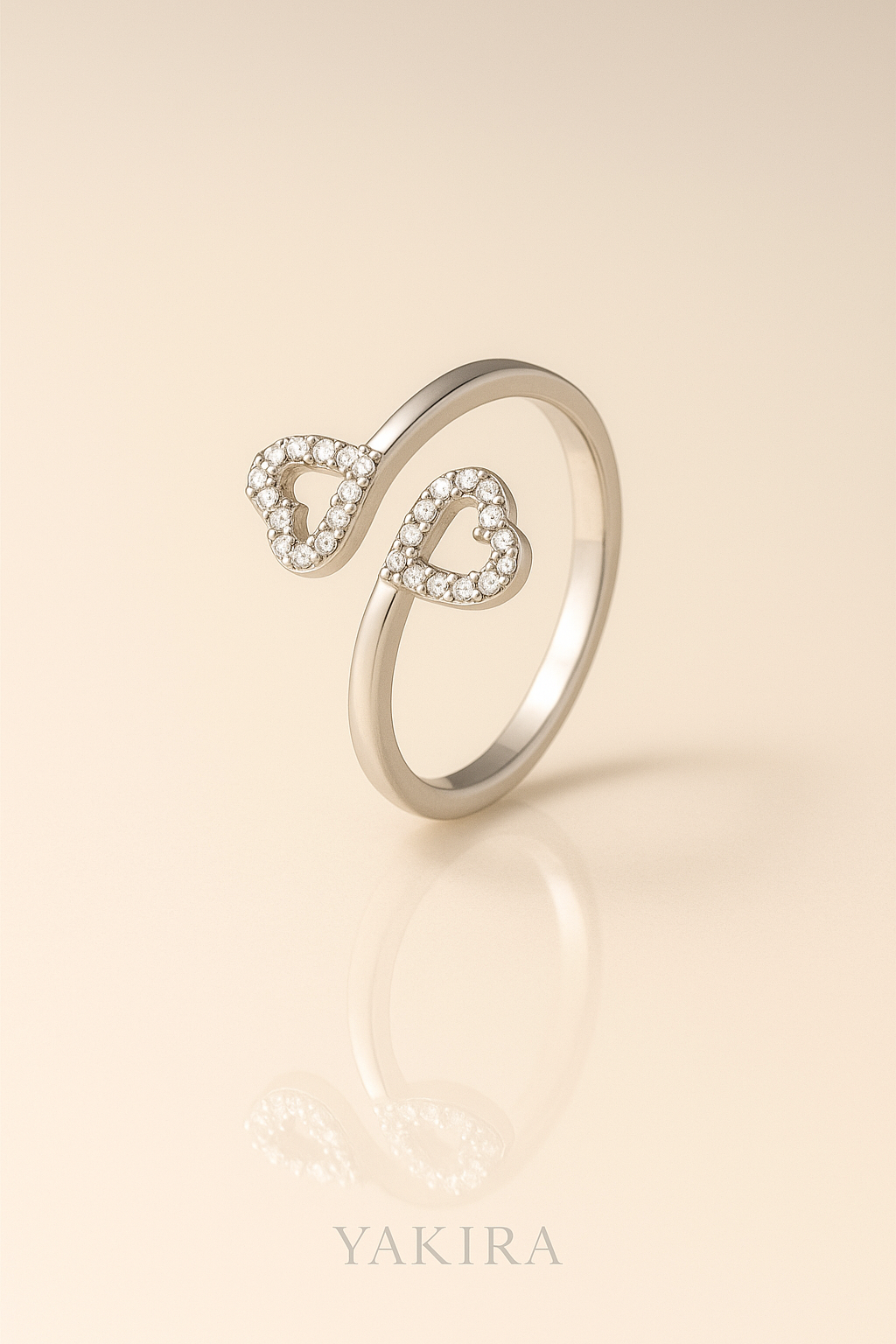 Double Heart Silver Ring (Adjustable)