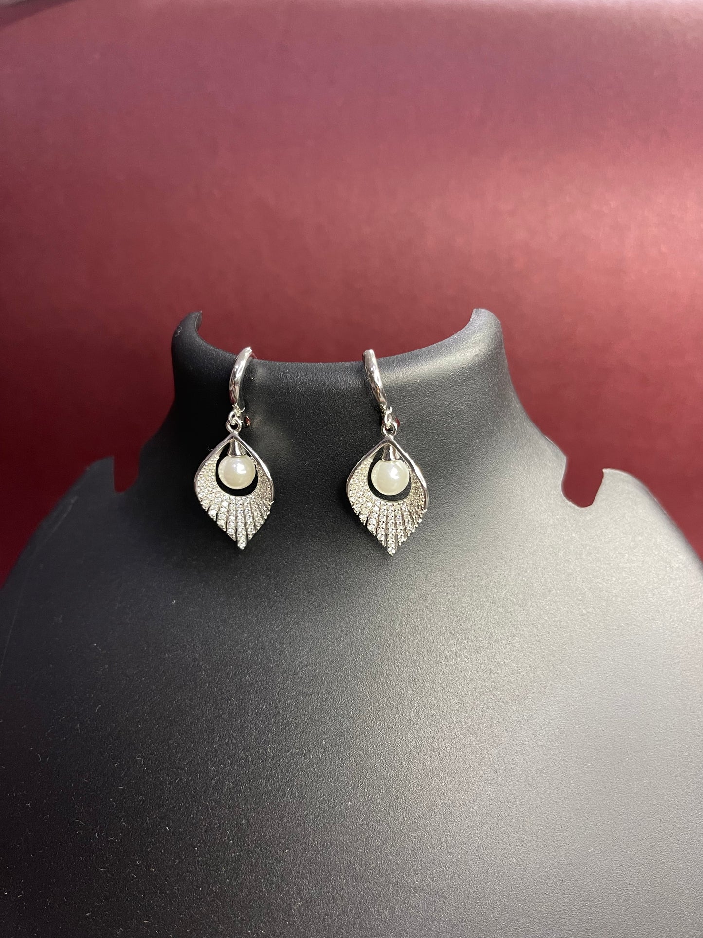 Pearl Feather Silver Earring