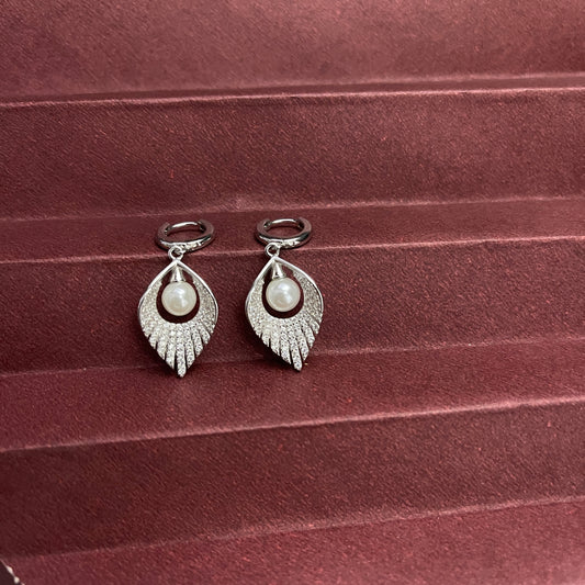 Pearl Feather Silver Earring