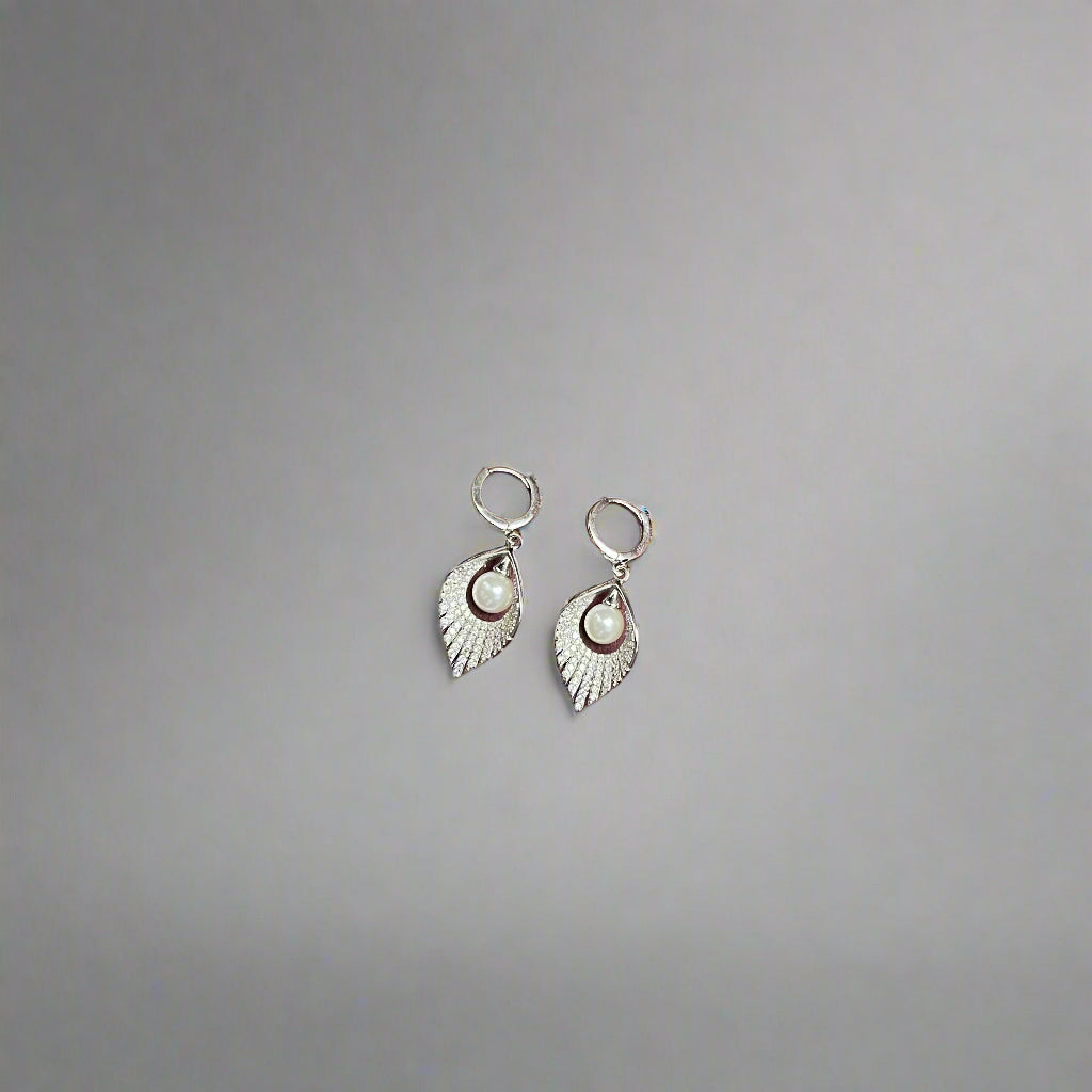 Pearl Feather Silver Earring