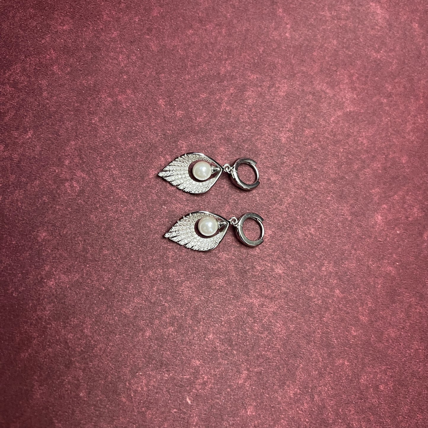 Pearl Feather Silver Earring