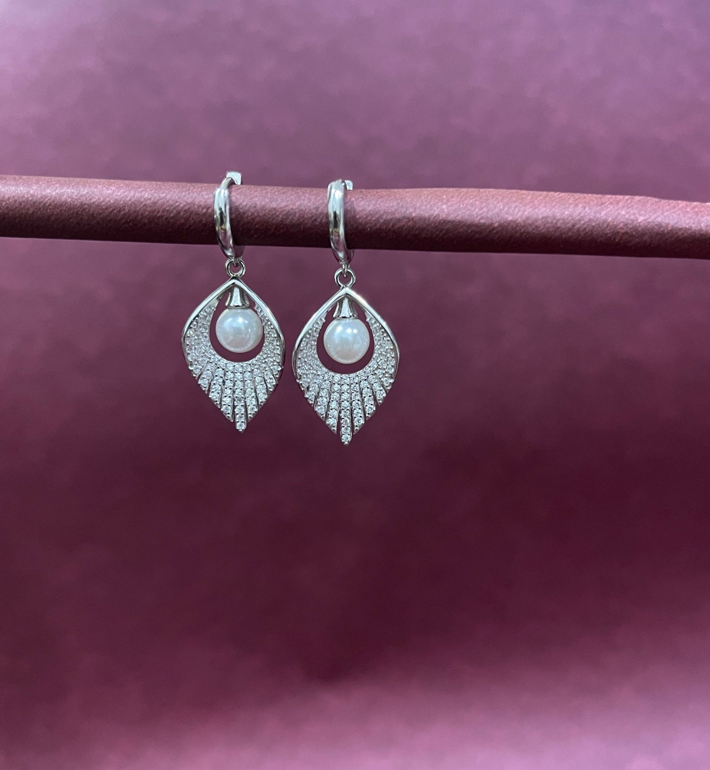 Pearl Feather Silver Earring