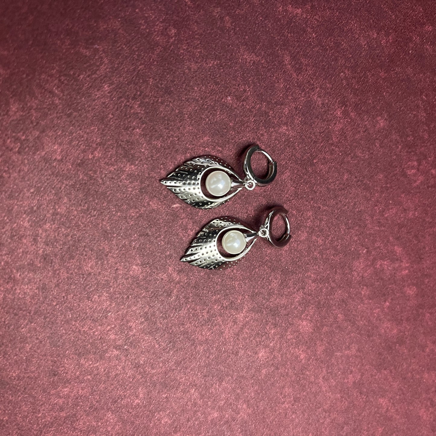 Pearl Feather Silver Earring