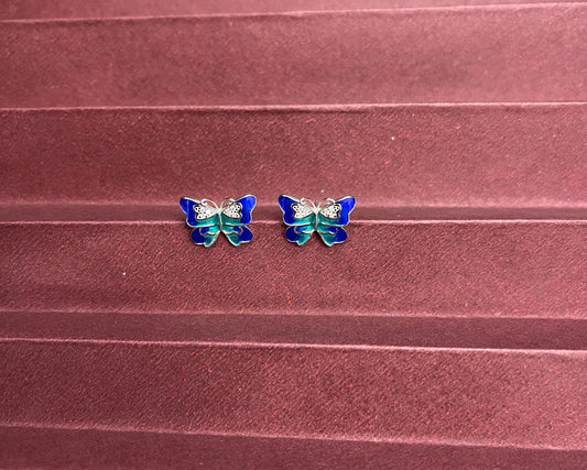 Butterfly Enamel Wings Silver Earrings