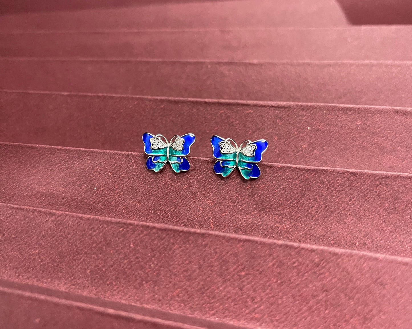 Butterfly Enamel Wings Silver Earrings