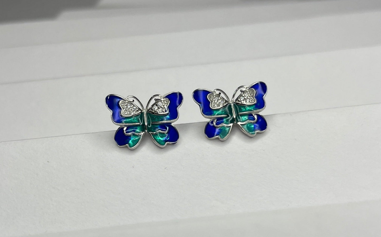 Butterfly Enamel Wings Silver Earrings