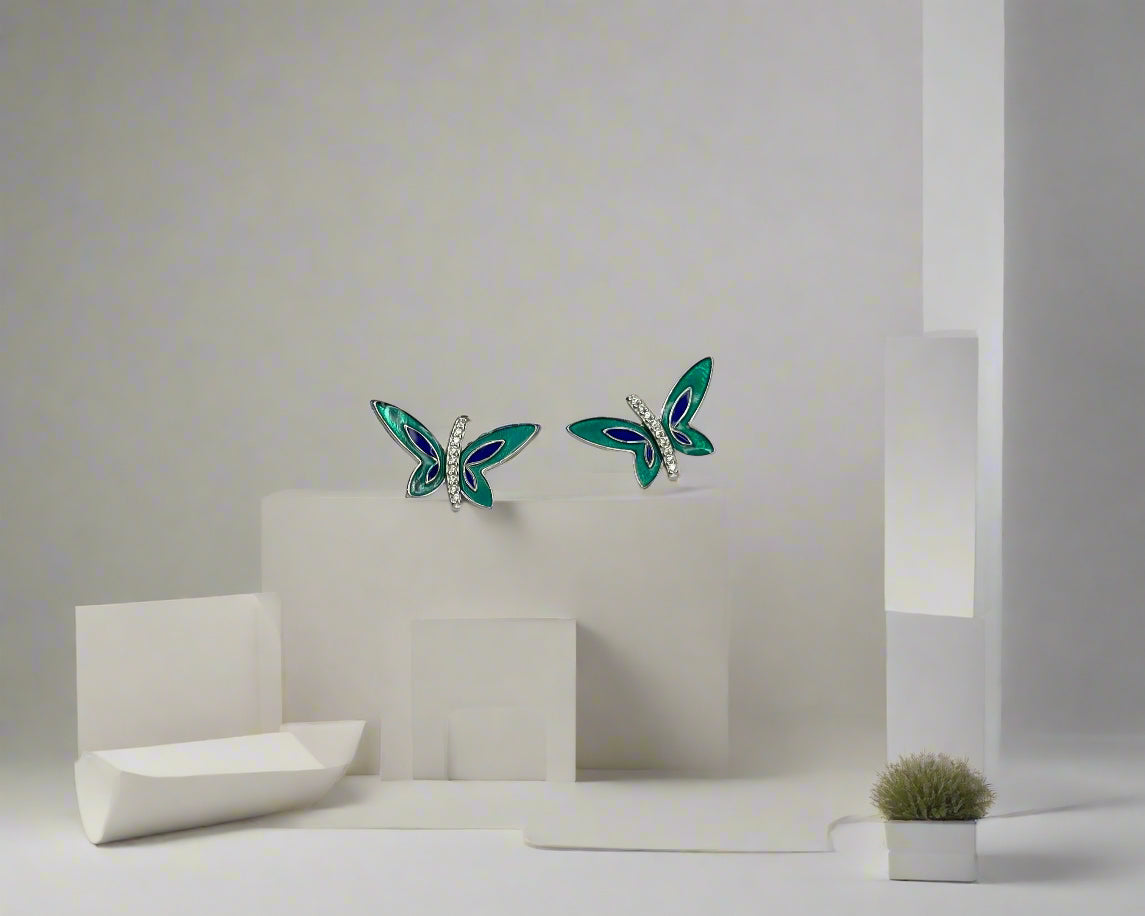 Butterfly Enamel Silver Earrings