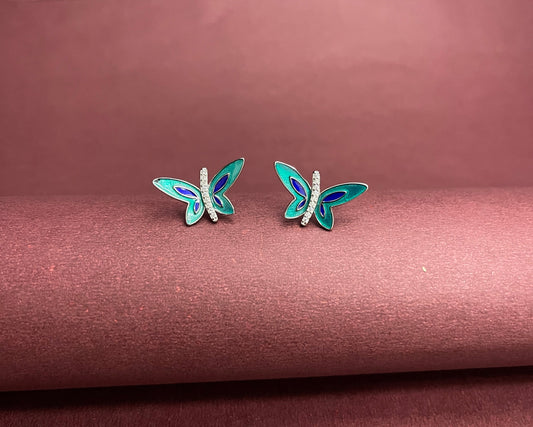 Butterfly Enamel Silver Earrings