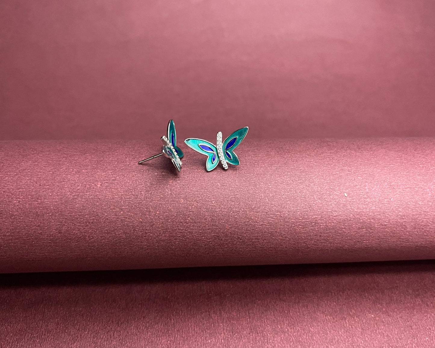 Butterfly Enamel Silver Earrings