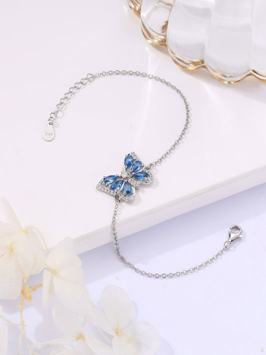 Blue Stone Butterfly Silver Bracelet