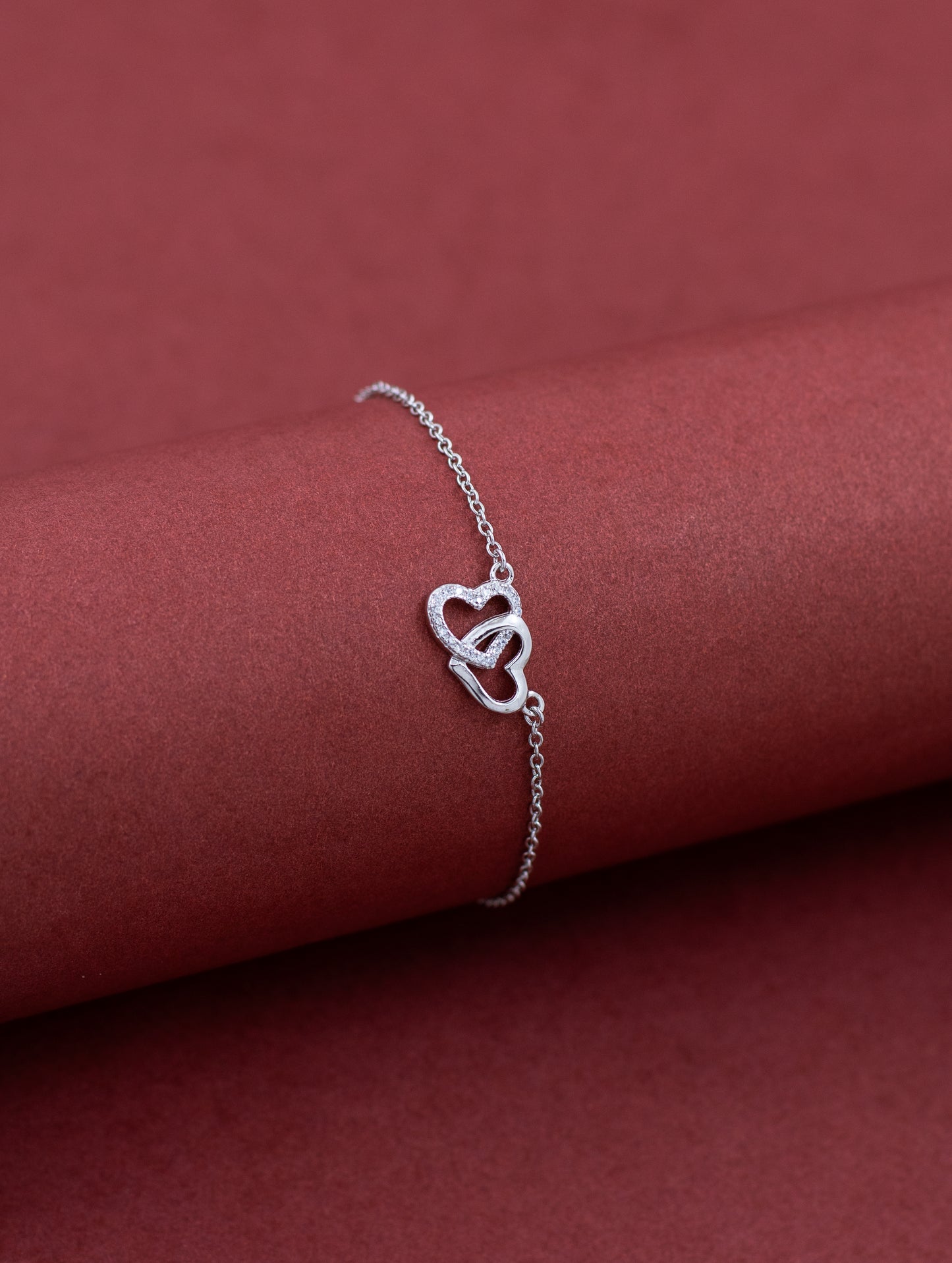 Double Heart Silver Chain Bracelet