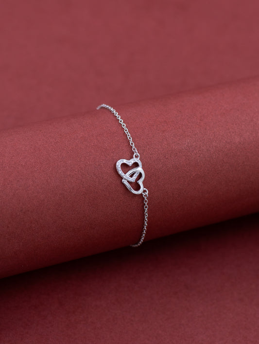 Double Heart Silver Chain Bracelet