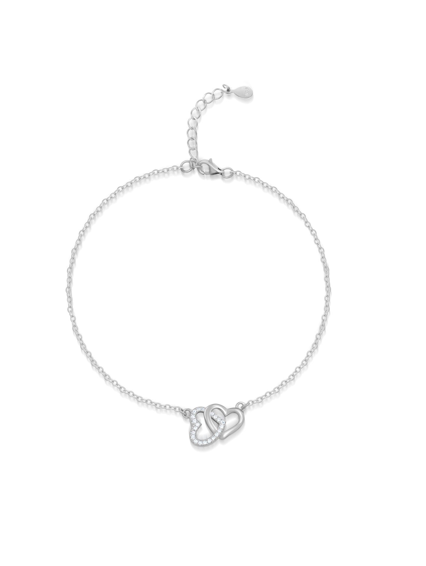 Double Heart Silver Chain Bracelet