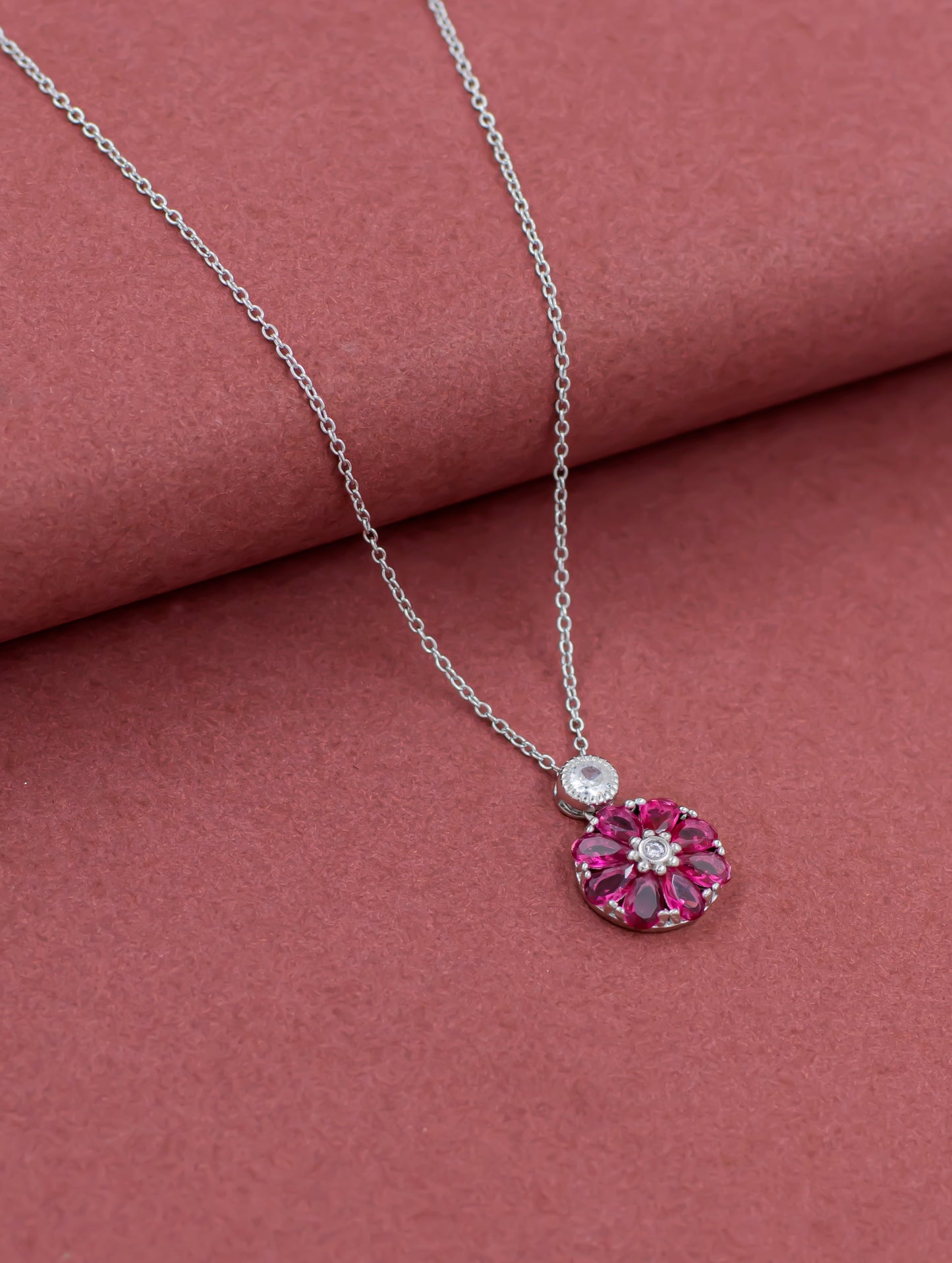 Semi Precious Pink Stone Silver Chain