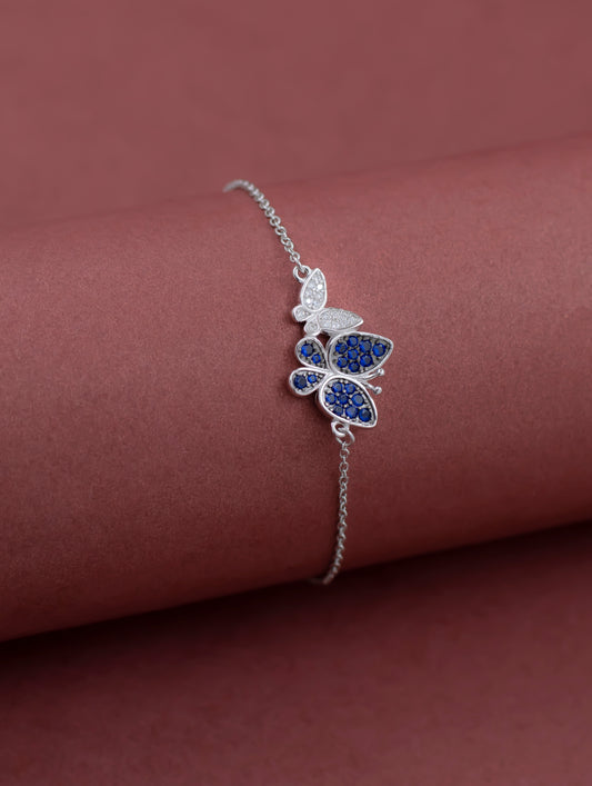 Dual Butterfly Silver Chain Bracelet