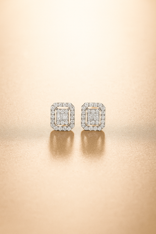 Rectangular AAA+ CZ  Silver Studs
