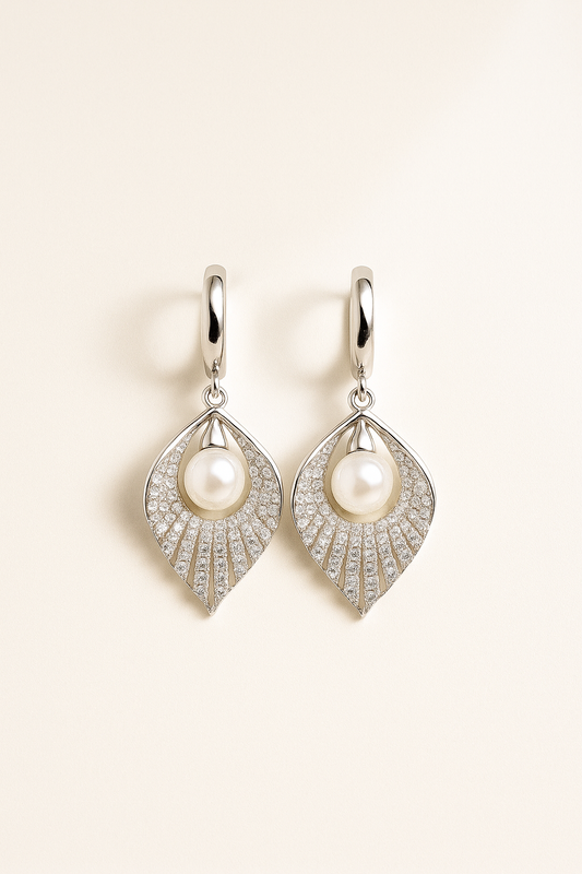 Pearl Feather Silver Earring
