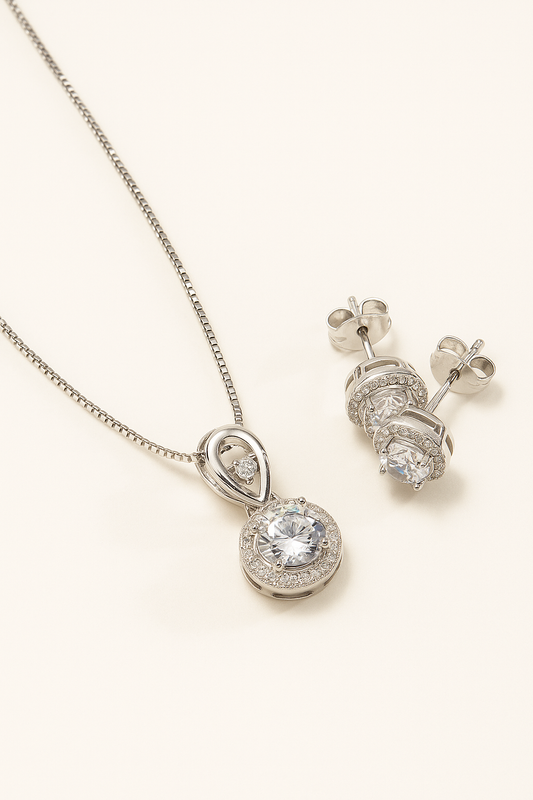 Halo Silver Pendant Set