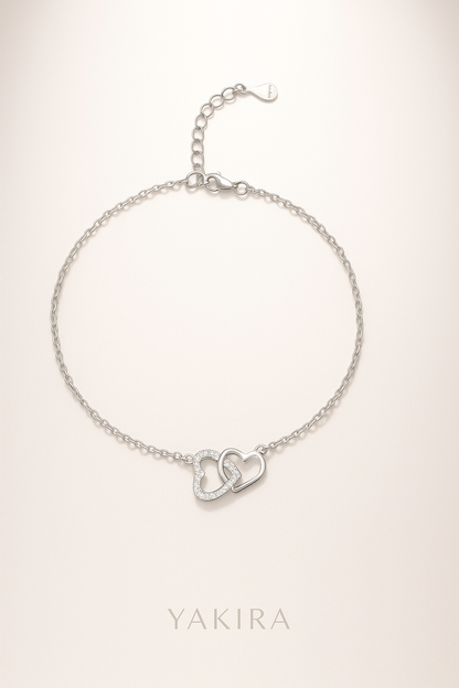 Double Heart Silver Chain Bracelet