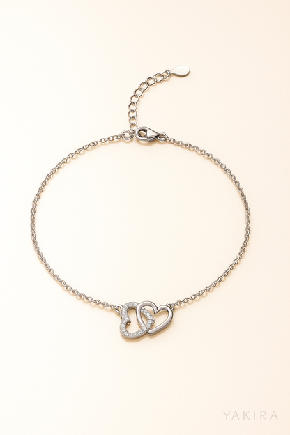 Double Heart Silver Chain Bracelet