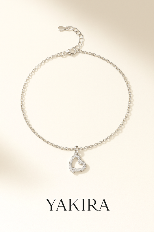 Hanging Heart Silver Chain Bracelet