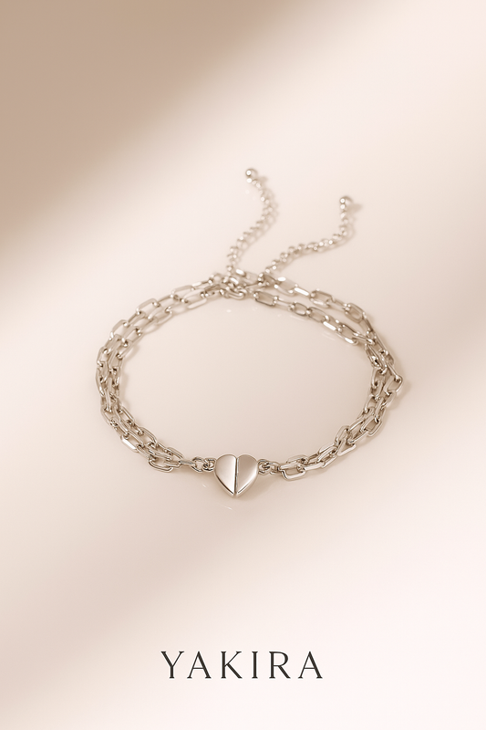 Magnetic Heart Silver Chain Bracelet