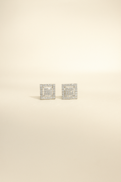 Square AAA+ CZ  Silver Studs