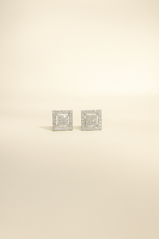 Square AAA+ CZ  Silver Studs