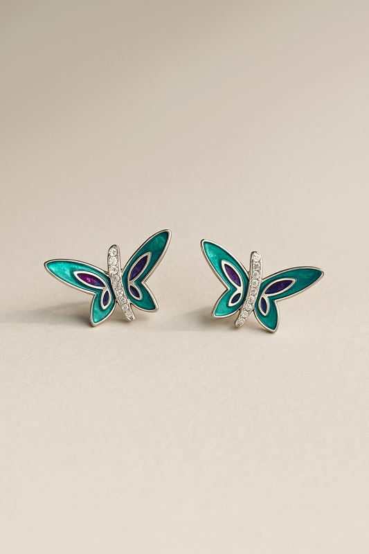 Butterfly Enamel Silver Earrings