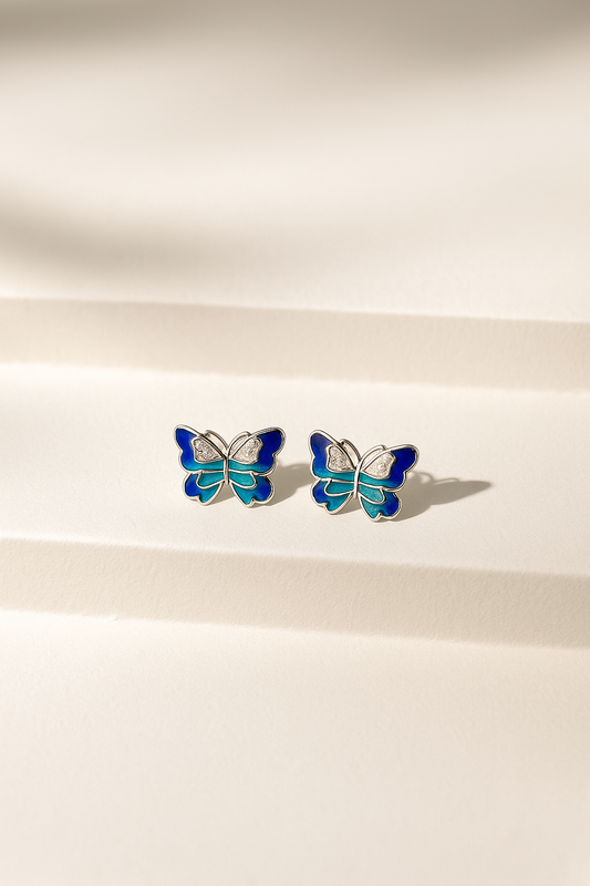 Butterfly Enamel Wings Silver Earrings