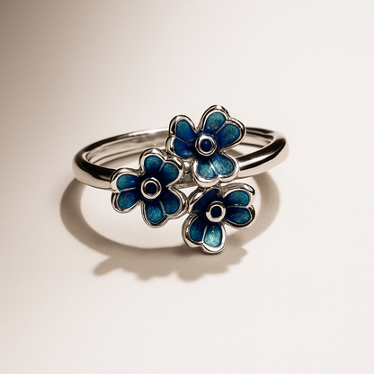 Blue Blossom Trio Silver Ring (Adjustable)