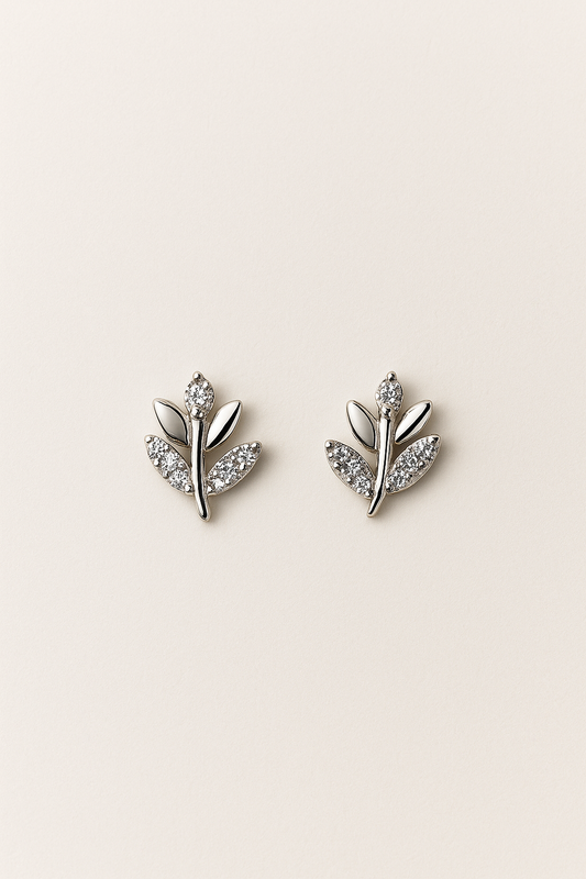 Elara Leaf Silver Studs