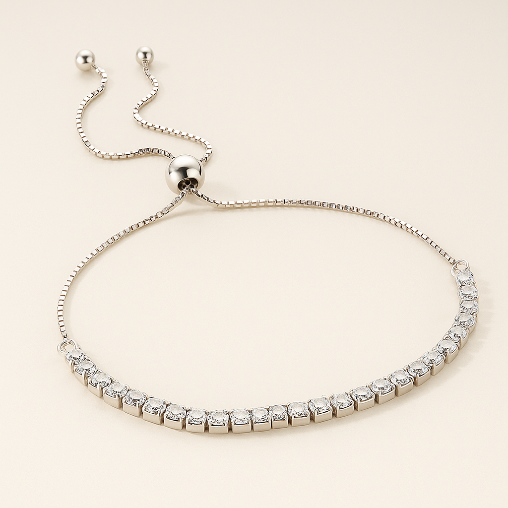 Tennis Silver Bracelet (Adjustable)