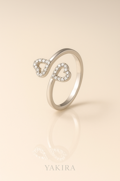 Double Heart Silver Ring (Adjustable)