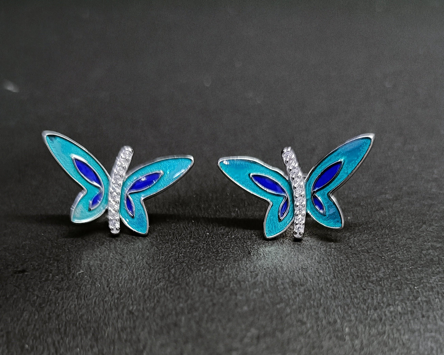 Butterfly Enamel Silver Earrings