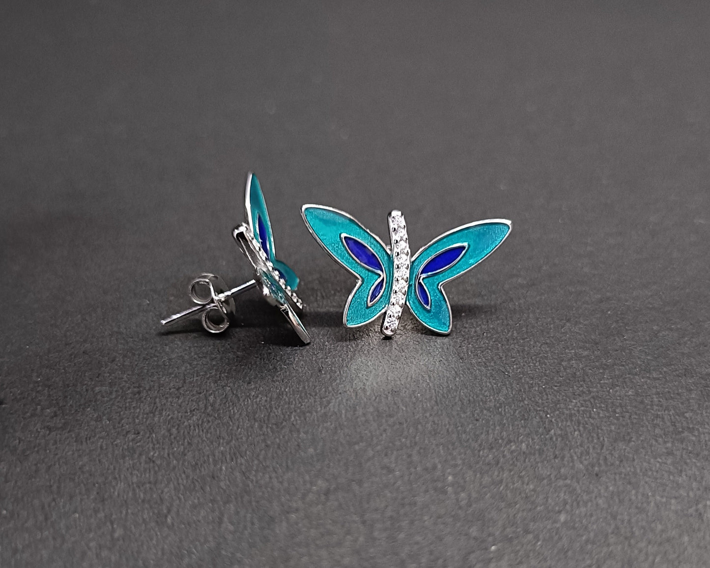 Butterfly Enamel Silver Earrings