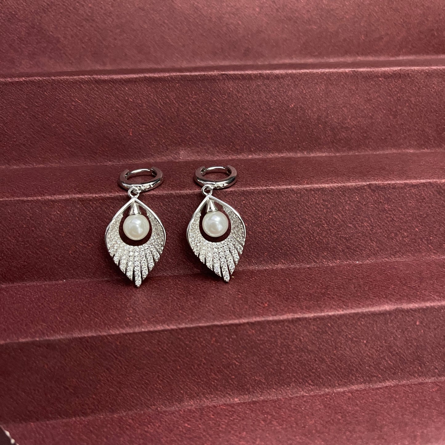 Pearl Feather Silver Earring