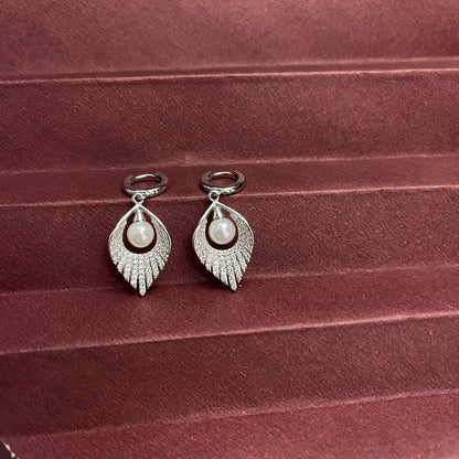 Pearl Feather Silver Earring