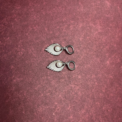 Pearl Feather Silver Earring