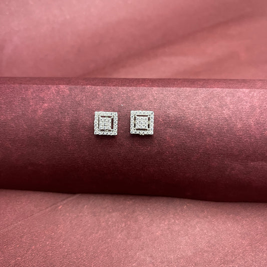 Square AAA+ CZ  Silver Studs